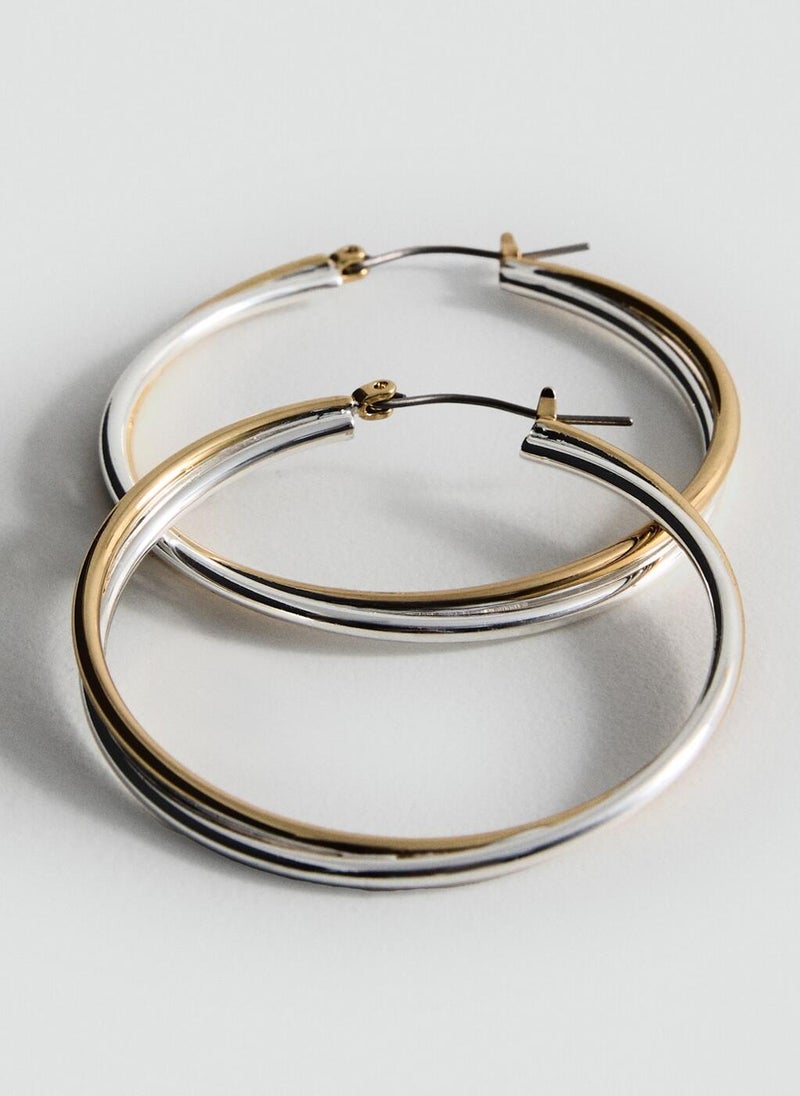 MANGO Two-Tone Double-Hoop Earrings  - Image 3