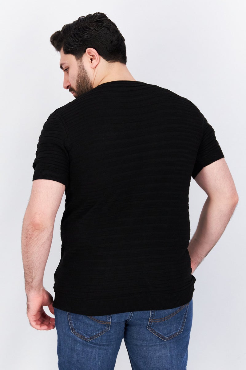 Tailored Recreation Men Round Neck Short Sleeve Textured T-Shirt, Black - Image 4