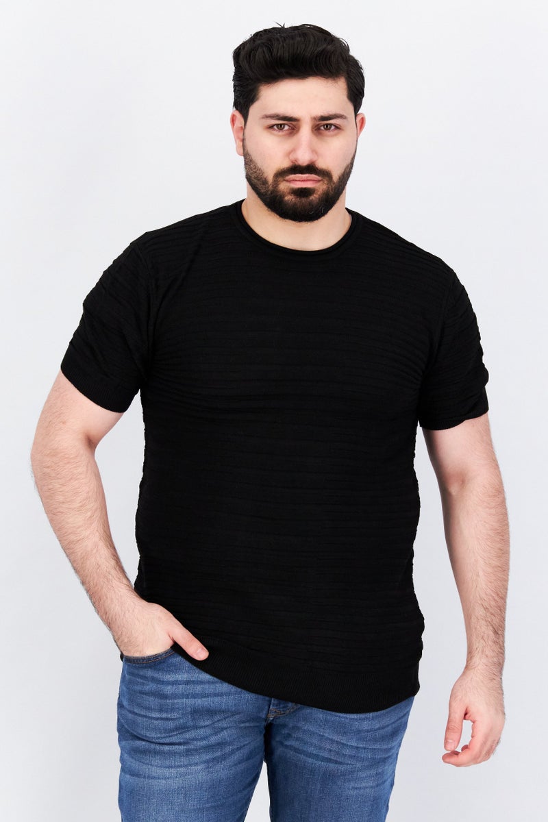 Tailored Recreation Men Round Neck Short Sleeve Textured T-Shirt, Black - Image 1