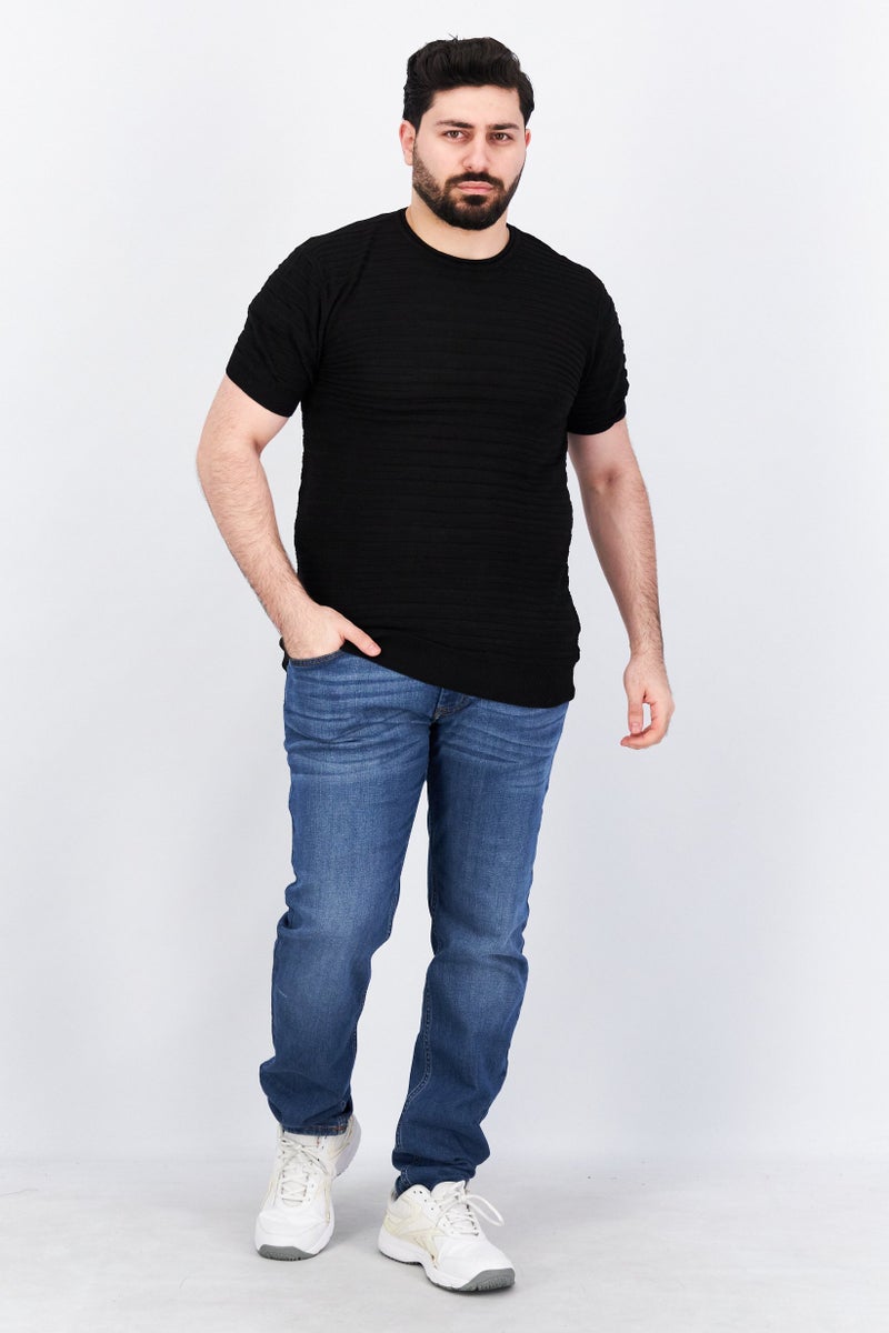 Tailored Recreation Men Round Neck Short Sleeve Textured T-Shirt, Black - Image 2