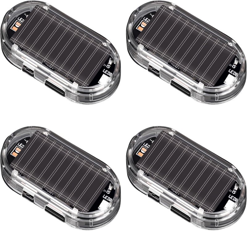 4 Pcs Fake Alarm Light for Car, Solar Power with Sensor, Red Led Flashing Anti-Theft Dummy, Wireless Installation - Image 1