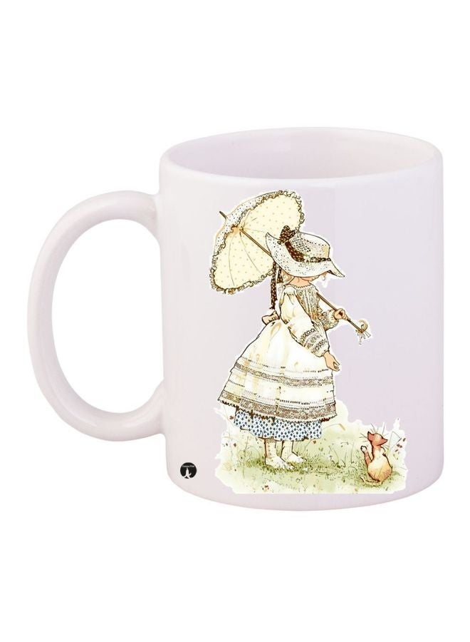 RYN Vintage Woman Printed Coffee Mug White/Beige/Green 11ounce