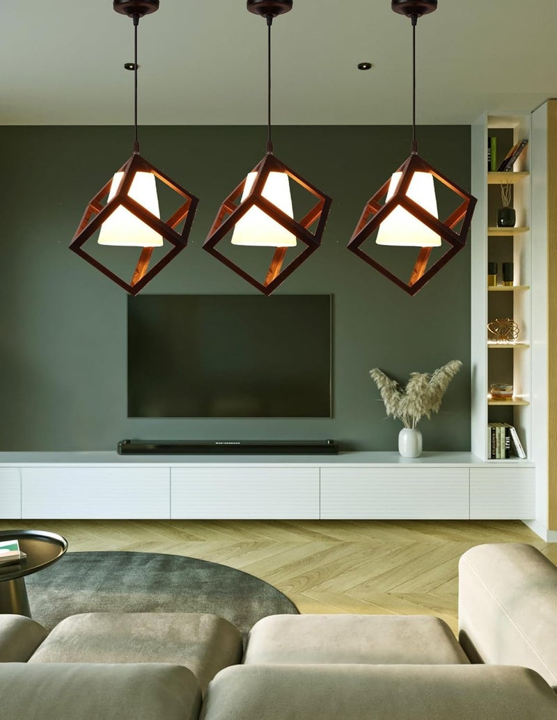 kinis KIN -Black Cube Milky PVC Glass Hanging Cube Style Hanging Lamp/Pendant Lamp/Ceiling Light to Décor Home/Living Room/Bedroom/Office/Dining/Cafe/Restaurants, Black, (Pack of 2, with Bulb) - Image 4