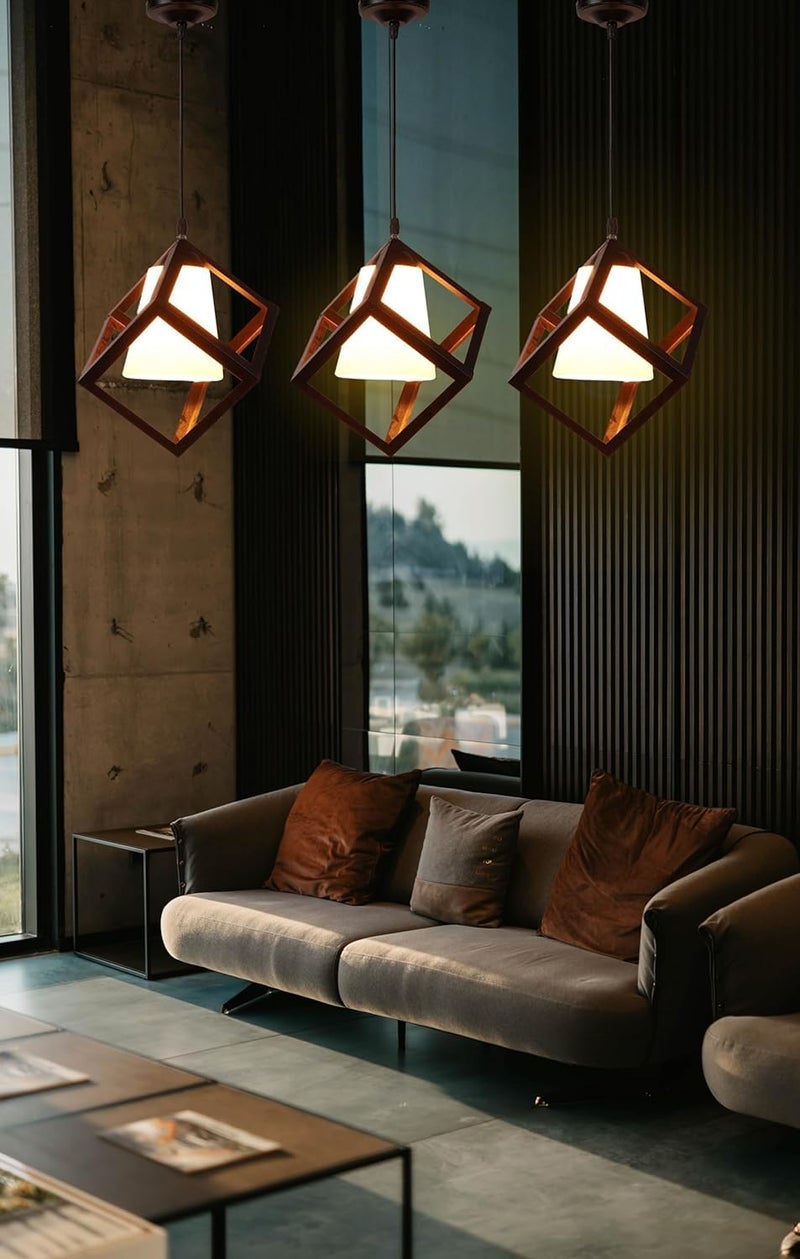 kinis KIN -Black Cube Milky PVC Glass Hanging Cube Style Hanging Lamp/Pendant Lamp/Ceiling Light to Décor Home/Living Room/Bedroom/Office/Dining/Cafe/Restaurants, Black, (Pack of 2, with Bulb) - Image 5