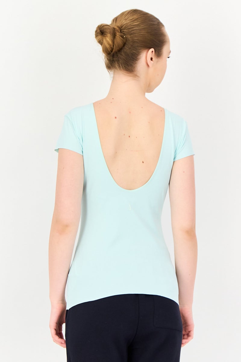 Nike Women Sportswear Fit Short Sleeve Yoga Top, Turquoise - Image 3