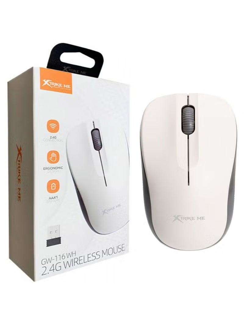 XTRIKE ME GW-116 Wireless Office Mouse With Ergonomic Design - White - Image 2