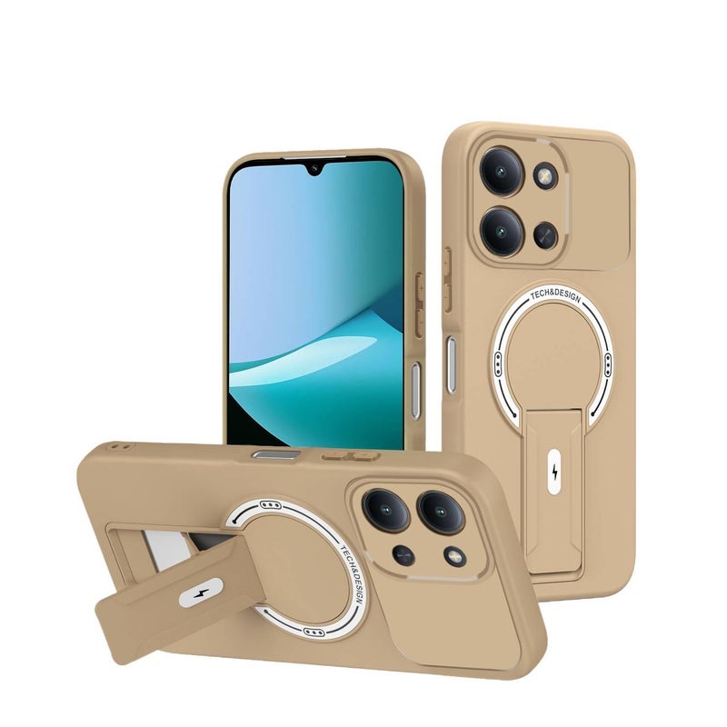 BB غطاء MagSafe بTPU+PC لـ Redmi Note 14 Pro مع حماية من السقوط وحامل قابل للطي مع مقاوم للصدمات مع مغناطيس قوي مع ملمس ناعم باللون بني مغناطيسي بوظيفة حامل من مادة TPU باللون البني. - Image 1