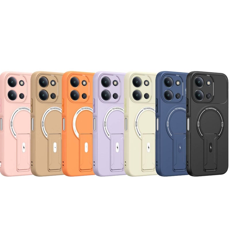 BB غطاء MagSafe بTPU+PC لـ Redmi Note 14 Pro مع حماية من السقوط وحامل قابل للطي مع مقاوم للصدمات مع مغناطيس قوي مع ملمس ناعم باللون بني مغناطيسي بوظيفة حامل من مادة TPU باللون البني. - Image 2