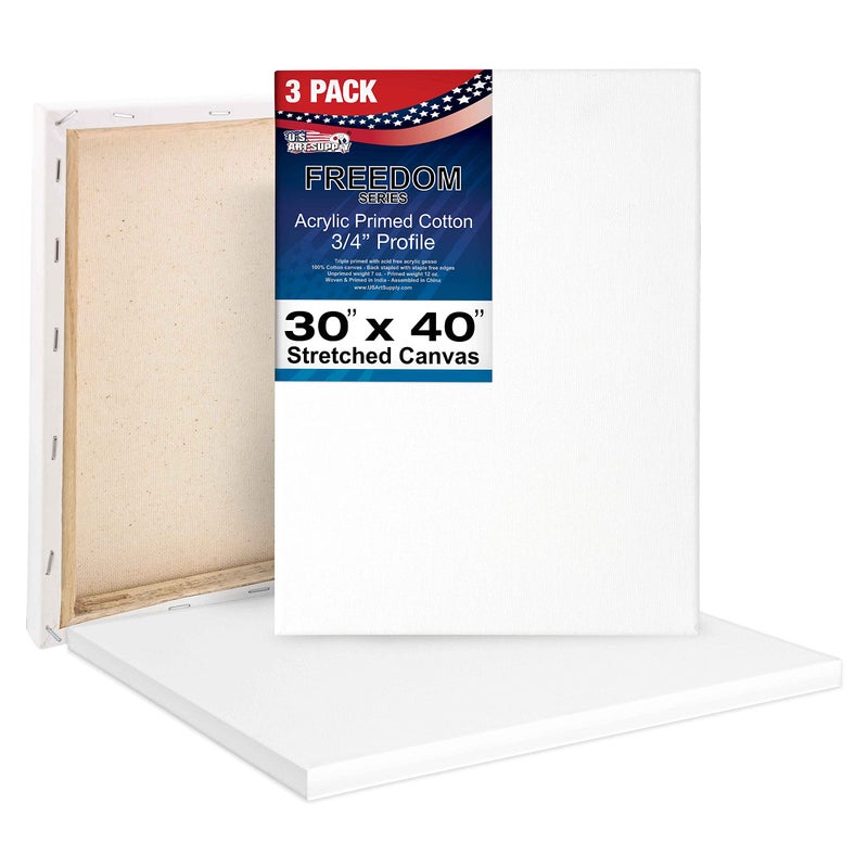 US Art Supply 30 x 40 inch Stretched Canvas 12Ounce Triple Primed 3Pack  Professional Artist Quality White Blank 34 Profile 100 Cotton HeavyWeight Gesso  Acrylic Pouring Oil Painting