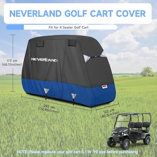 NEVERLAND Golf Cart Cover 4 Passenger - Heavy Duty 600D Golf Cart Covers, Waterproof Club Car Golf Cart Cover with Side Zipper Doors Compatible with EZGO Yamaha Club Car 4 Seat (Up to 115 Inch) - Image 5