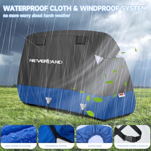 NEVERLAND Golf Cart Cover 4 Passenger - Heavy Duty 600D Golf Cart Covers, Waterproof Club Car Golf Cart Cover with Side Zipper Doors Compatible with EZGO Yamaha Club Car 4 Seat (Up to 115 Inch) - Image 4