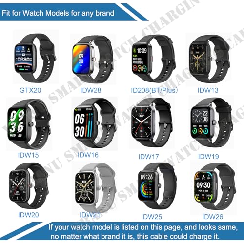 VBANU VeryFit Smartwatch Charger, Fit for ID208, GTX20, IDW13/15/16/17, IDW19/20/25/26/28 and More, Replacement Magnetic USB Cable for Fast and Easy Charging, 3.3 ft, (ID-cableX2) - Image 2