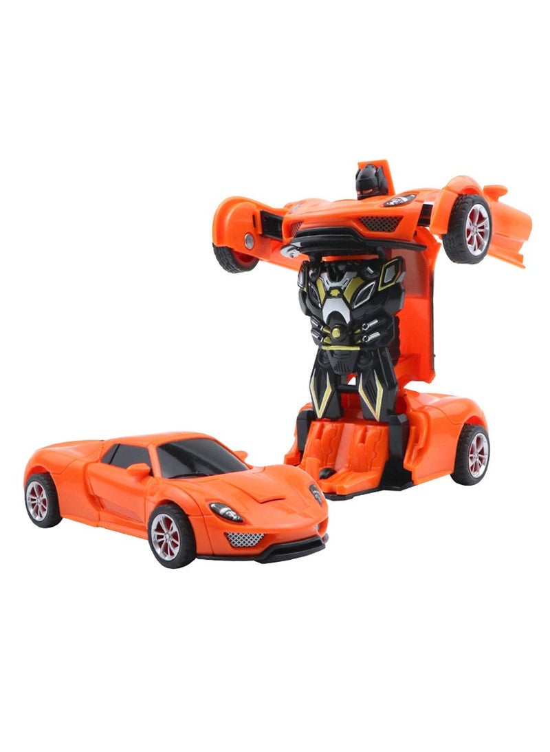 Children'S Collision One-on Deformation Toy Inertia Sports Car Boy Birthday Gift Deformation Robot Toy Car - Orange - Image 1