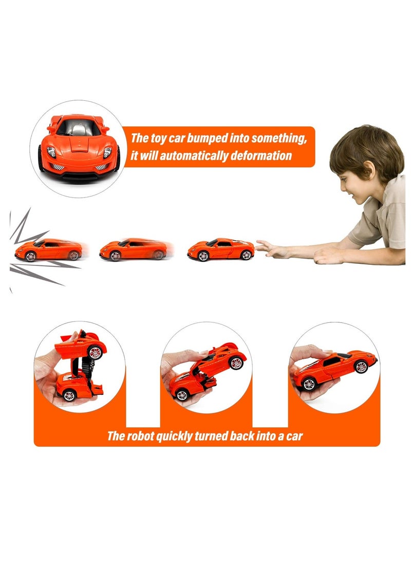 Children'S Collision One-on Deformation Toy Inertia Sports Car Boy Birthday Gift Deformation Robot Toy Car - Orange - Image 2
