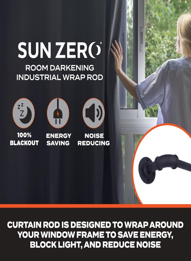 Sun Zero SN47073 Bronn Industrial Pipe Blackout Wrap Around Curtain Rod, 36-66" Adjustable Length, Matte Black Finish, 3/4" Diameter Textured Steel Tube - Image 2