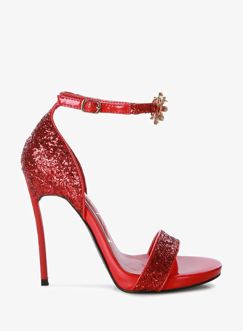 London Rag Straight Fire High Heel Glitter Stilettos in Red