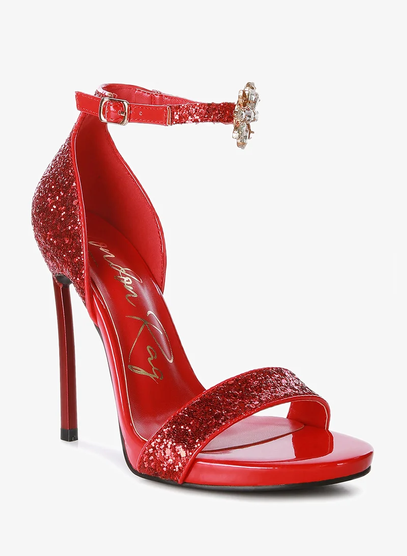 London Rag Straight Fire High Heel Glitter Stilettos in Red