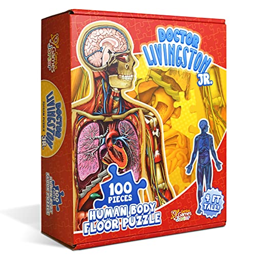 Genius Games Human Anatomy Kids Floor Puzzle  Dr Livingston Jrs 100Piece Full Body Jigsaw Puzzle  4 FT Medically Accurate Floor Puzzles for Kids Ages 68 48 810  Educational Toys for Children Toddlers - Image 1