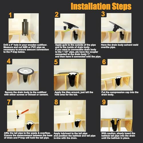 Uni-Green Freestanding Bathtub Drain Rough-in Kit with Tail Pipe Brass - Freestanding Tub Drain - Easy Freestanding Bathtub Drain Mounting Kit with 12" Flange ABS Base - Image 5