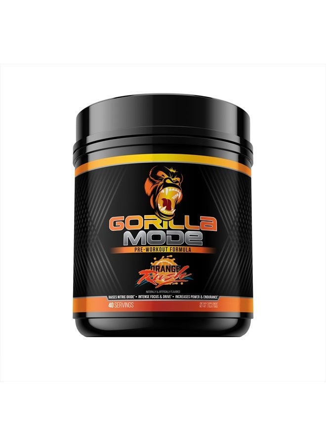 Gorilla Mind Gorilla Mode Pre Workout - Massive Pumps · Laser Focus · Energy · Power - L-Citrulline, Creatine, L-Tyrosine, Betaine, Hydroprime®, Alpha-GPC, 400mg Caffeine, Huperzine A - 796g (Orange Rush) - Image 1