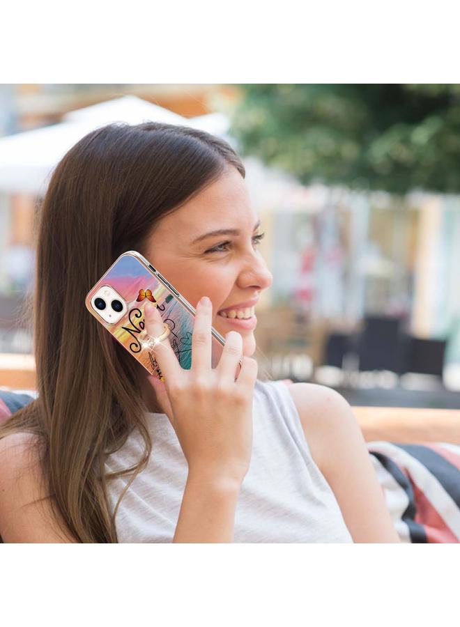 اس-توب جراب لهاتف iPhone 15 بنمط طلاء كهربائي IMD TPU مقاوم للصدمات مع حامل حلقي من حجر الراين - Image 4