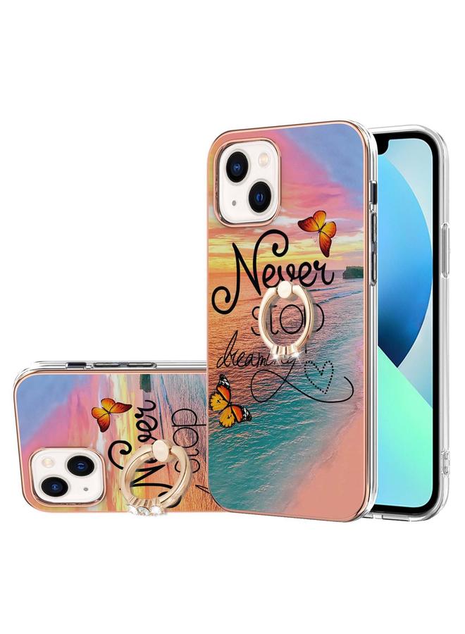 اس-توب جراب لهاتف iPhone 15 بنمط طلاء كهربائي IMD TPU مقاوم للصدمات مع حامل حلقي من حجر الراين - Image 1