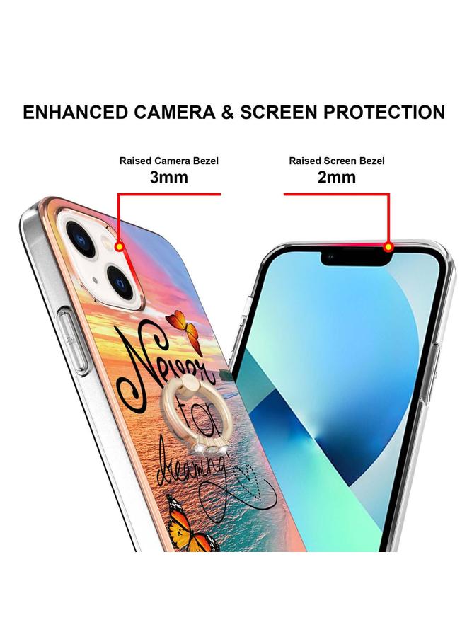 اس-توب جراب لهاتف iPhone 15 بنمط طلاء كهربائي IMD TPU مقاوم للصدمات مع حامل حلقي من حجر الراين - Image 3