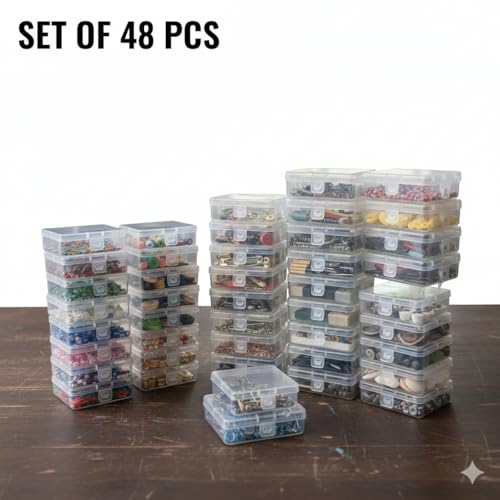 URBAA Plastic Storage Box Set, 48 Pieces, Clear Containers with Lock Lids for Jewellery, Beads, Pins (24 Small and 24 Extra Small) With hook for hanging - Image 3