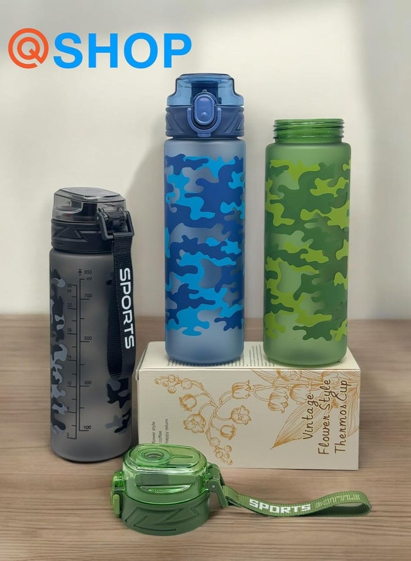 QSHOP QSHOP®Leakproof Motivational Sports Water Bottle, Portable Drinking Bottle for Gym and Fitness with Carrying Strap, BPA Free  - Image 3