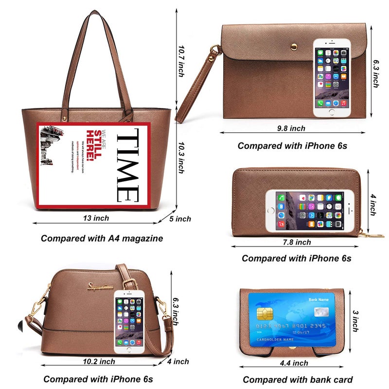 Soperwillton Handbag for Women Wallet Tote Bag Shoulder Bags Top Handle Satchel 5pcs Purse Set - Image 4