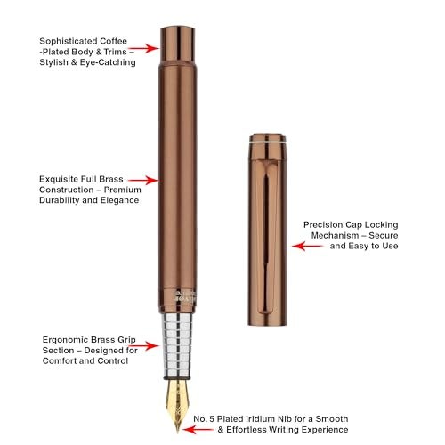 Oliver Inspire Coffee Fountain Pen with T Box | Full Brass Body | No.5 Iridium Tip | Premium Plated Trims | Smooth Ink Cartridge System - Image 3