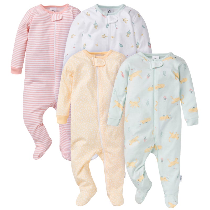Gerber Baby Girls' 4-Pack Sleep 'N Play Footie, Leopard, 0-3 Months - Image 1