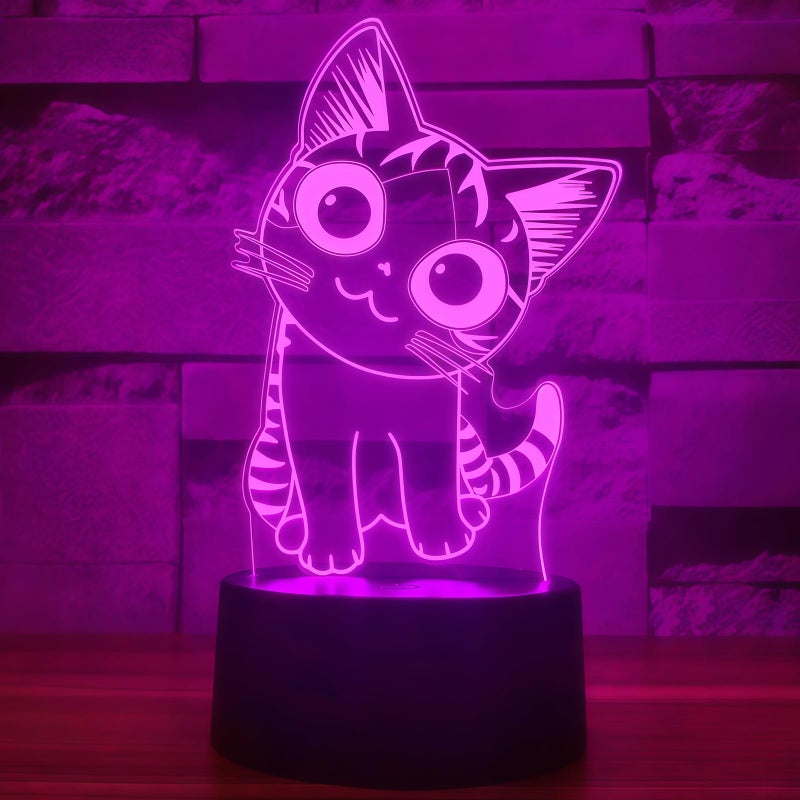i-CHONY Cat Gift Night Light for Kids,Auto 7 Colors Changing Anime Table Lamp,3D Illusion Bedside Lamp,Cute Cat Gifts for Women Teens Boys Girls Birthday Christmas Gifts - Image 1