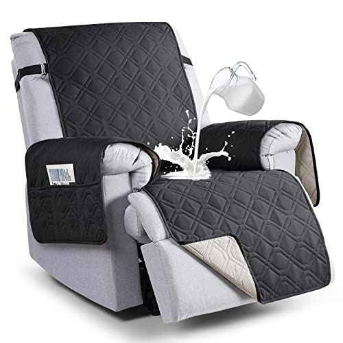 VANSOFY 100% Waterproof Recliner Chair Covers, Recliner Cover Non-Slip Dog Chair Cover Furniture Protector Washable Slipcover with Pocket, Elastic Straps for Pets, Dogs(Black, 23.6") - Image 1