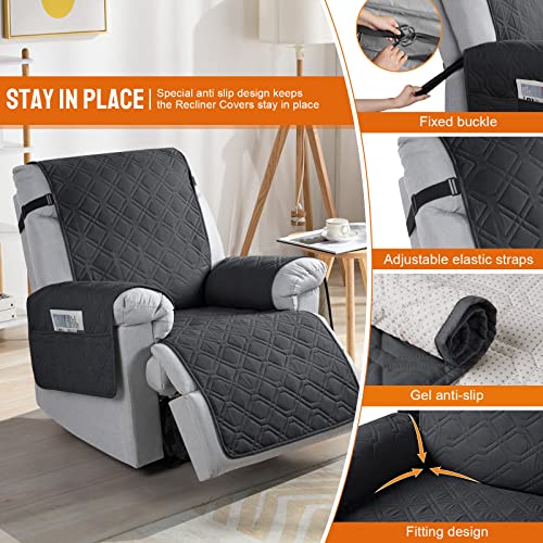 VANSOFY 100% Waterproof Recliner Chair Covers, Recliner Cover Non-Slip Dog Chair Cover Furniture Protector Washable Slipcover with Pocket, Elastic Straps for Pets, Dogs(Black, 23.6") - Image 3