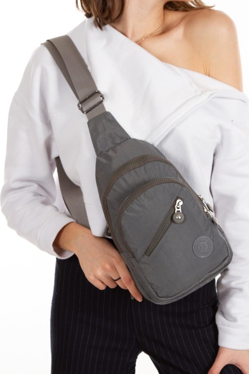 Newish Polo Grey Crinkle Fabric Waterproof Crossbody Bag  - Image 1