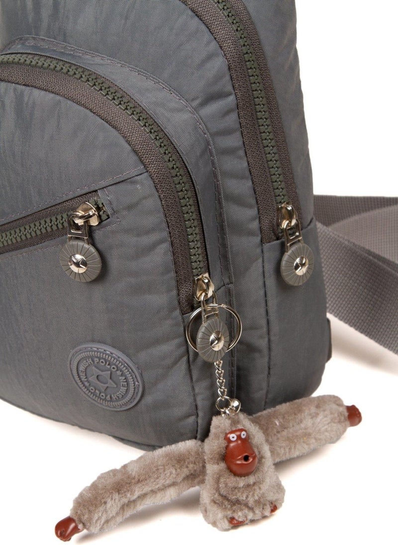 Newish Polo Grey Crinkle Fabric Waterproof Crossbody Bag  - Image 2