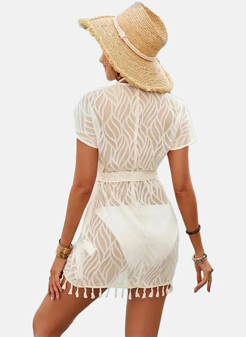 YUNIQEE Tasseled White Wrap Dress