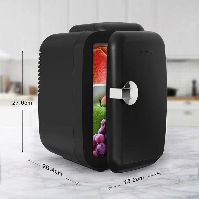CROWNFUL Mini Fridge, 4 Liter 6 Can Portable Cooler and Warmer, Personal Fridge for Skin Care, Cosmetics, Food, Great for Bedroom, Office, Car, Dorm, ETL Listed (Black) - Image 5