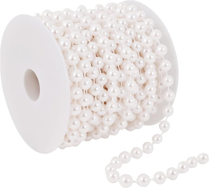 VRB Dec TM 5 Mtrs Artificial Pearls Bead Moti Pearls Bead Chain for Jewellery Making, Beads for Bracelet Making, Resin Art,Beads, Crafting, Scrap Booking and Embroidery DIY Craft (10 MM, 5 MTR), White - Image 1