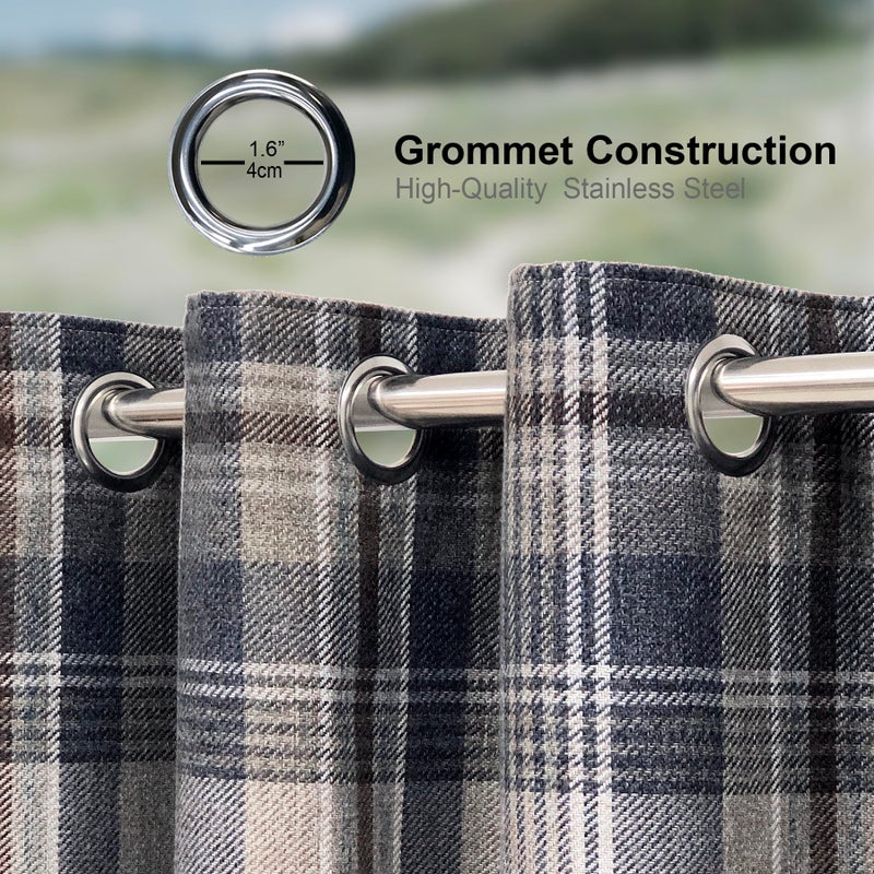 always4u Plaid Gingham Curtains for Living Room Bedroom Room Darkening Check Country Curtains 2 Panels Striped Grommet Window Treatments 54X108 Inch Blue and Brown - Image 5