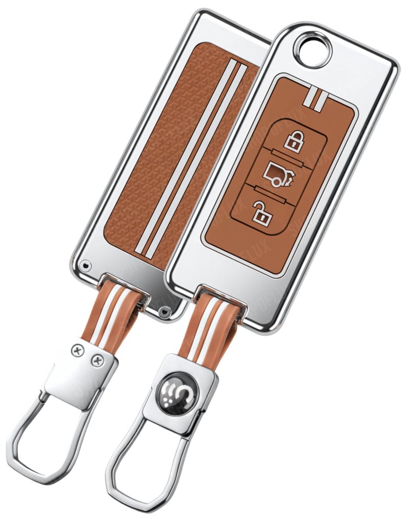 SHOPOFLUX Metal Key Cover Compatible for Mahindra XUV 500 Old 3 Button Flip Key (Brown Silicone) - Image 1