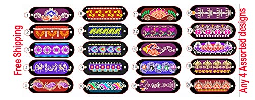 ORAMSA Ready to use plastic 4 Assorted Oval Shape Draw Border Design Net Rangoli Stencil (33x12cm) - Image 1