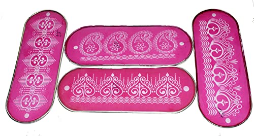 ORAMSA Ready to use plastic 4 Assorted Oval Shape Draw Border Design Net Rangoli Stencil (33x12cm) - Image 2