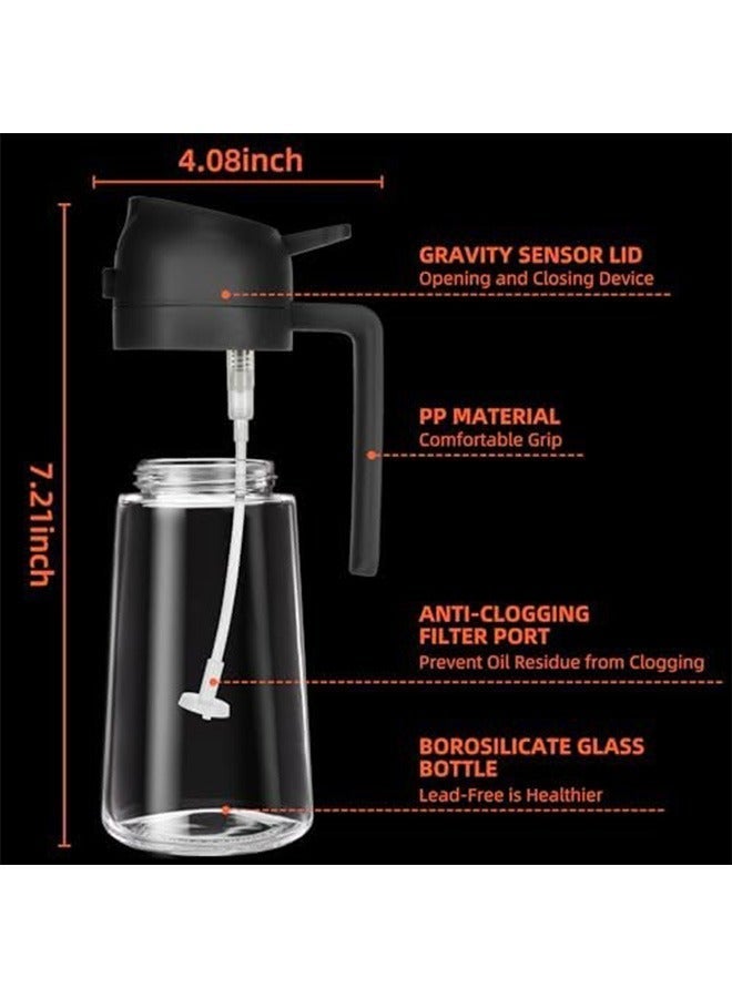 هاهاهاي زجاجة موزع زيت للمطبخ سعة 16 اونصة من - موزع زيت زيتون 2 في 1 وبخاخ زيت - زجاجة زيت زيتون سعة 470 مل - بخاخ زيت للطبخ والمطبخ والسلطة والشواء - أسود، الزجاج البورسليكات - Image 2