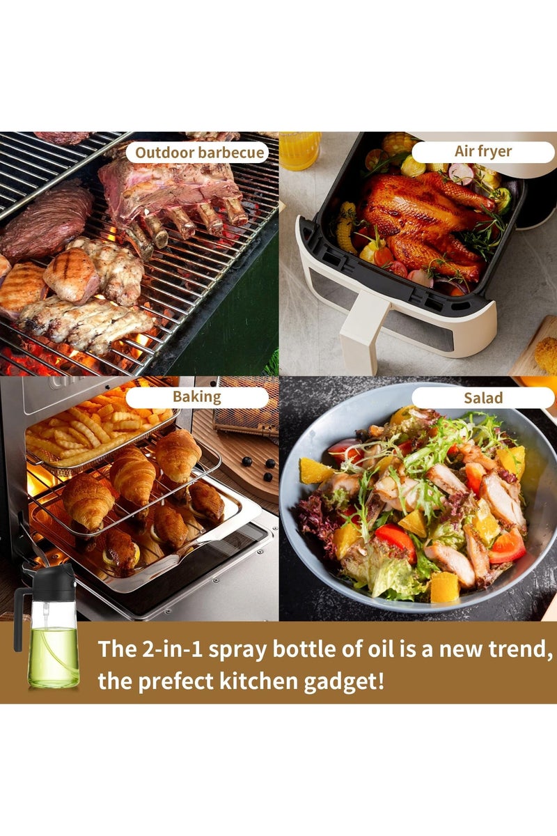 هاهاهاي زجاجة موزع زيت للمطبخ سعة 16 اونصة من - موزع زيت زيتون 2 في 1 وبخاخ زيت - زجاجة زيت زيتون سعة 470 مل - بخاخ زيت للطبخ والمطبخ والسلطة والشواء - أسود، الزجاج البورسليكات - Image 5