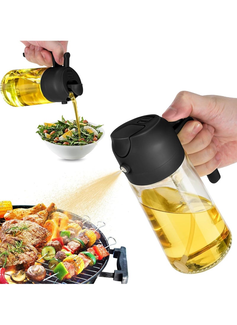 HaHaHai 16oz Oil Dispenser Bottle for Kitchen , 2 in 1 Olive Oil Dispenser and Oil Sprayer , 470ml Olive Oil Bottle , Oil Sprayer for Cooking, Kitchen, Salad, Barbecue (Black)  - Image 1