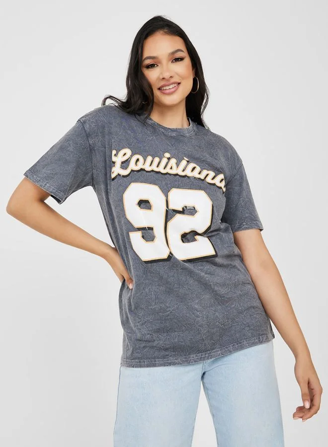 Styli Oversized 92 Graphic Acid Washed Longline T-Shirt