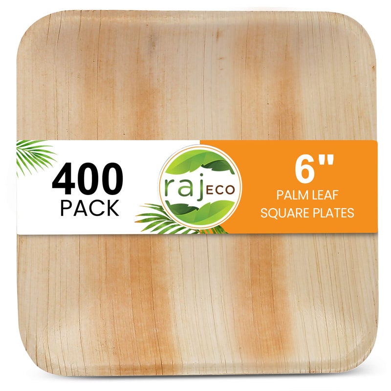 Raj Unique Collection Raj Palm Leaf Bulk Plates 6 400 Square Plates like Bamboo plates Disposable Decorative Compostable Tableware for wedding Lunch Dinner Birthday Camping Outdoor BBQ Picnic 