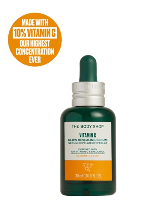 THE BODY SHOP Vitamin C Glow-Revealing Serum – Brightening Face Serum with 10% Natural Origin Vitamin C & Bakuchiol | Reduces Uneven Skin Tone, Boosts Radiance, Improves Skin Texture | Lightweight, Fast Absorbing, Suitable for Dull Skin, 30ml - Image 1